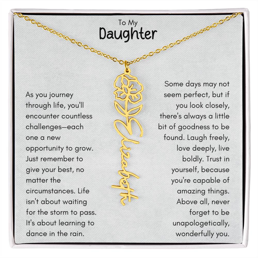 To My Daughter - Flower Vertical Name Necklace | Personalize with Birth Flower