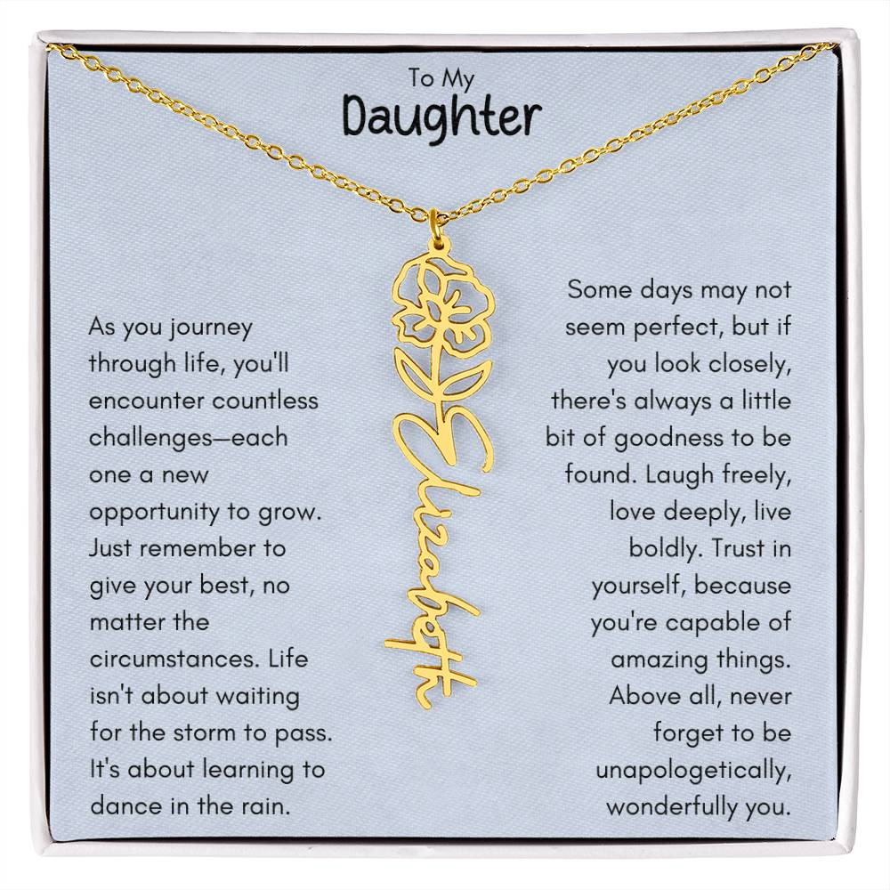 To My Daughter - Flower Vertical Name Necklace | Personalize with Birth Flowe