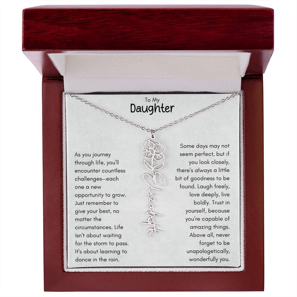 To My Daughter - Flower Vertical Name Necklace | Personalize with Birth Flower