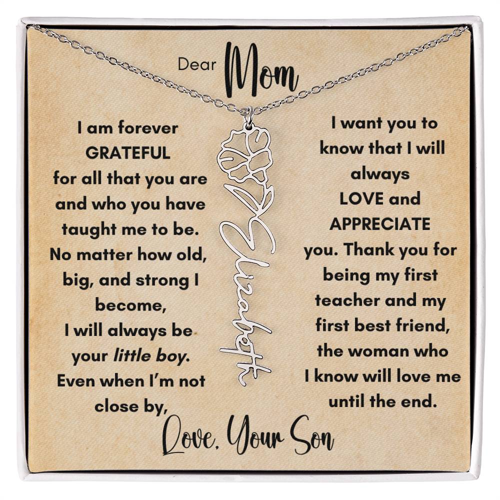 To Mom - From Son Birth Flower Name Necklace | Personalize with Birth Flower