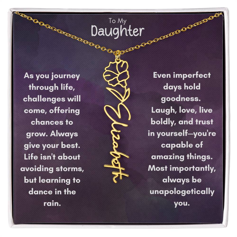 To My Daughter - Flower Vertical Name Necklace | Personalize with Birth Flower