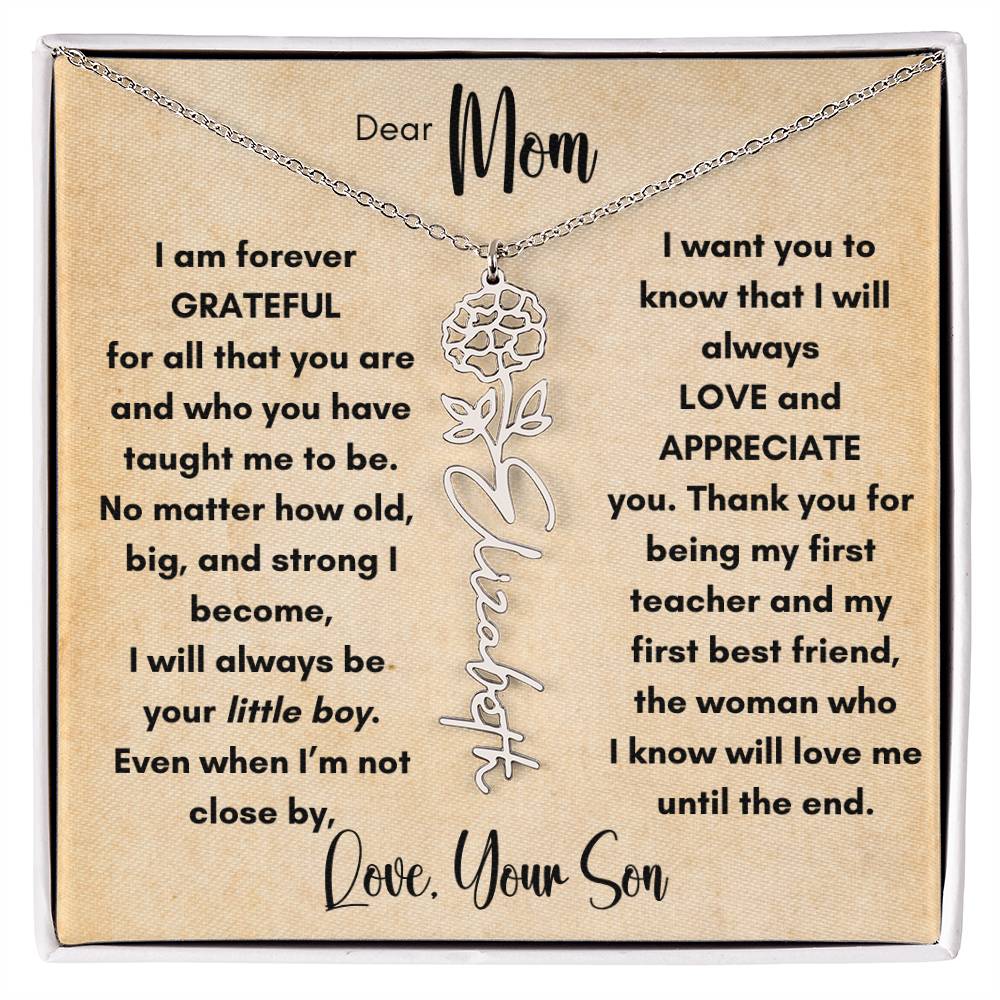 To Mom - From Son Birth Flower Name Necklace | Personalize with Birth Flower