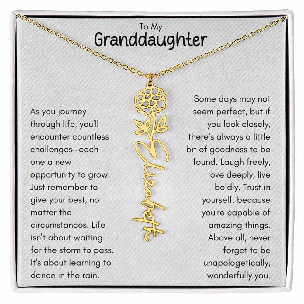 To My Granddaughter - Flower Vertical Name Necklace | Personalize with Birth Flower