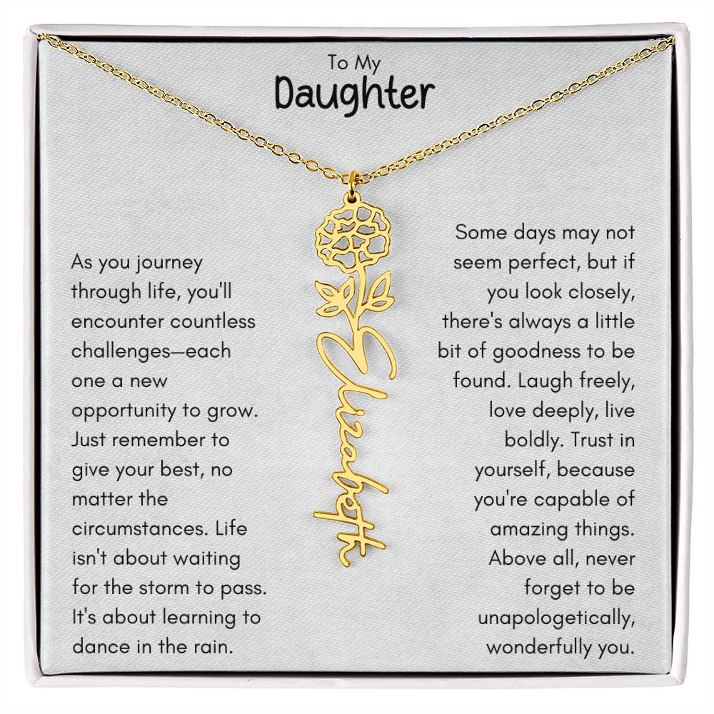 To My Daughter - Flower Vertical Name Necklace | Personalize with Birth Flower