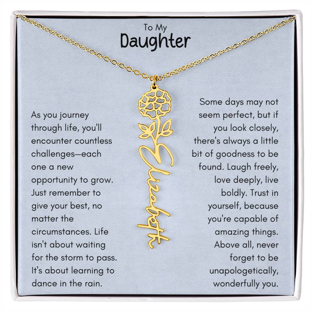 To My Daughter - Flower Vertical Name Necklace | Personalize with Birth Flowe