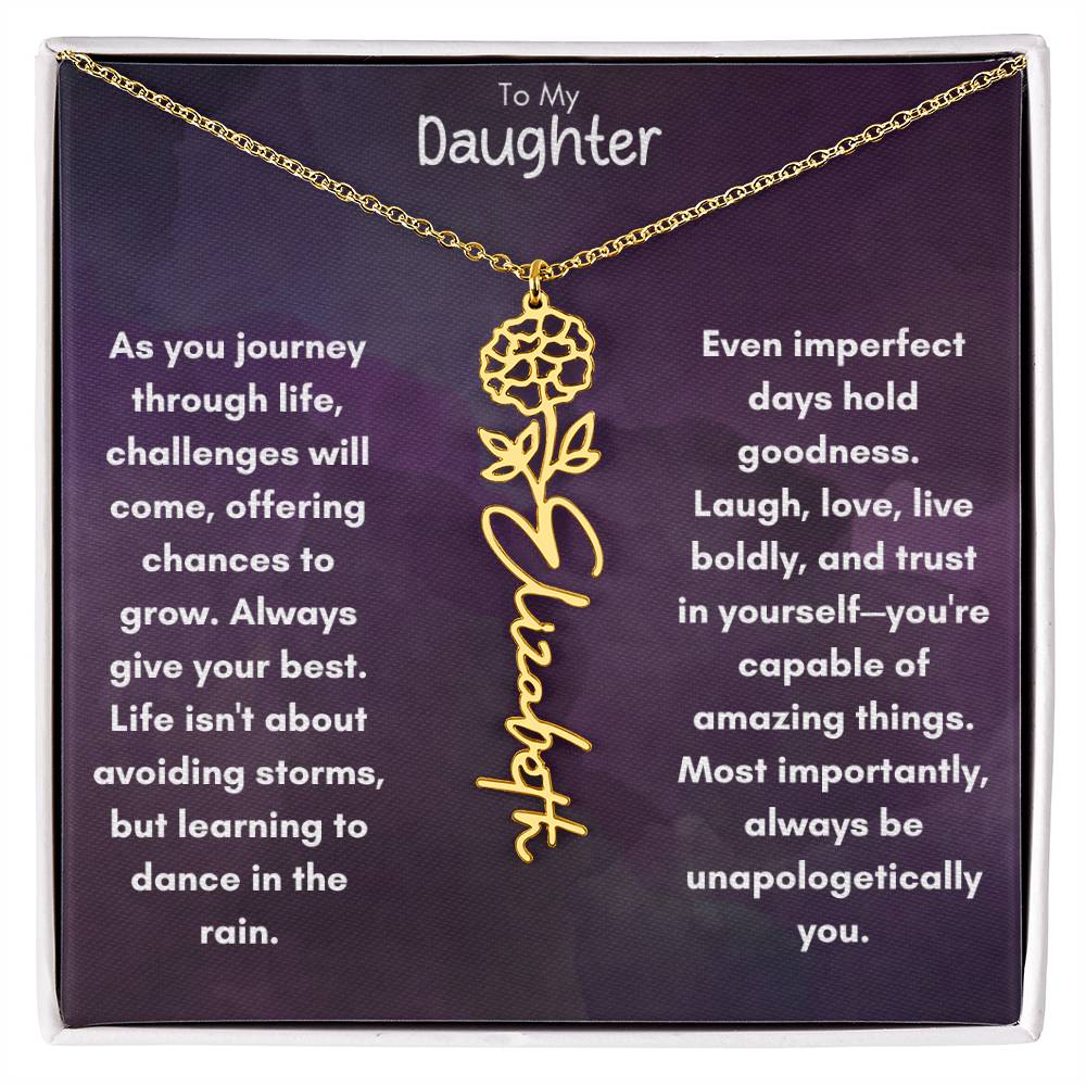 To My Daughter - Flower Vertical Name Necklace | Personalize with Birth Flower