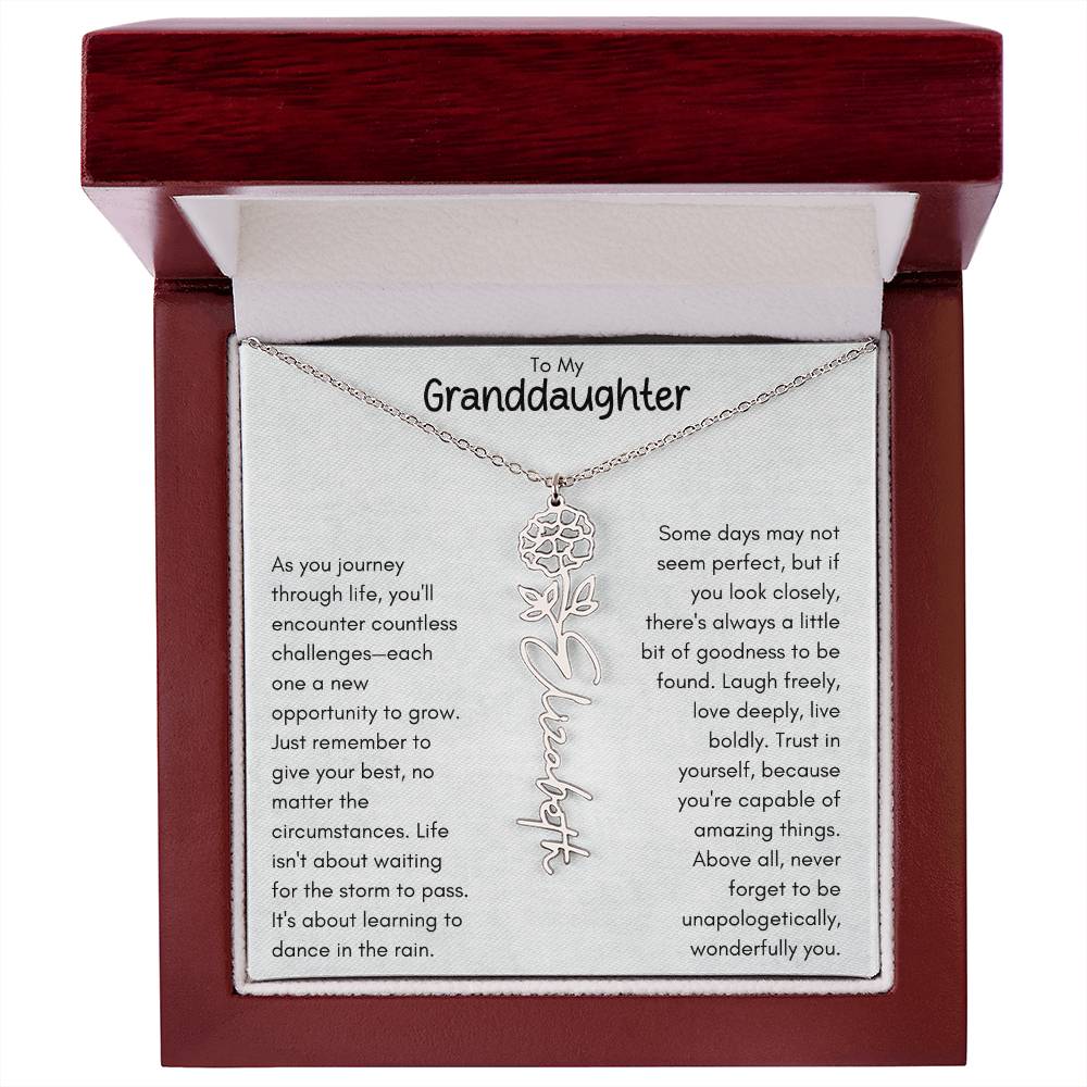 To My Granddaughter - Flower Vertical Name Necklace | Personalize with Birth Flower