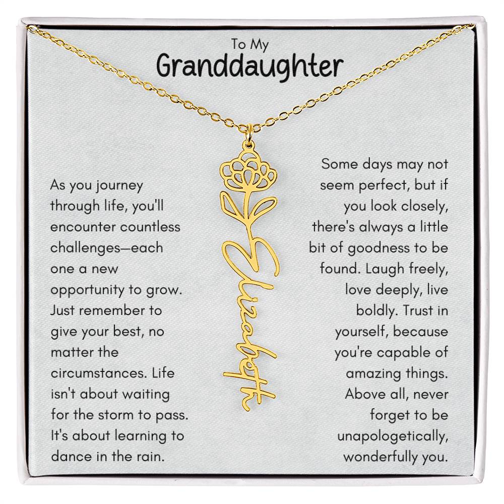 To My Granddaughter - Flower Vertical Name Necklace | Personalize with Birth Flower