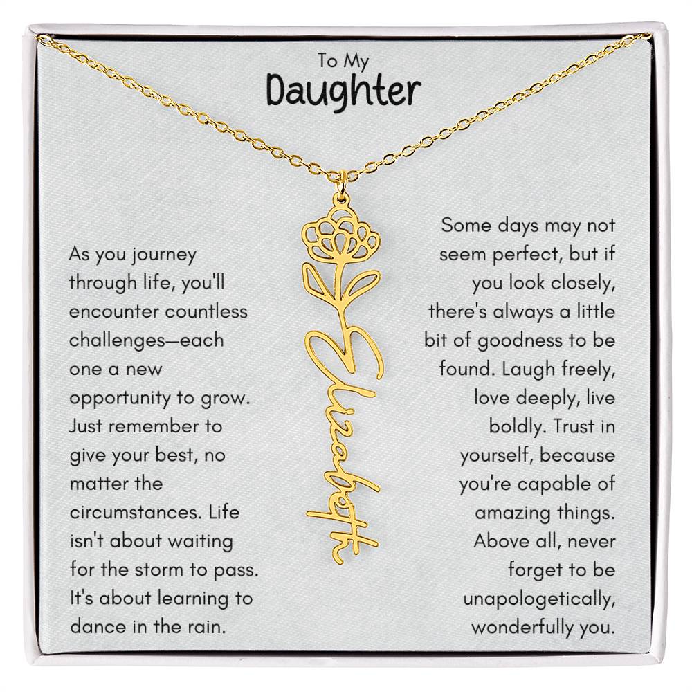 To My Daughter - Flower Vertical Name Necklace | Personalize with Birth Flower