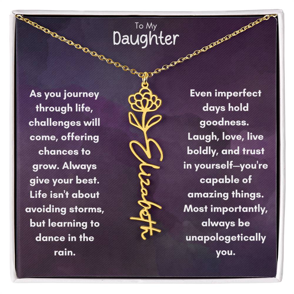 To My Daughter - Flower Vertical Name Necklace | Personalize with Birth Flower