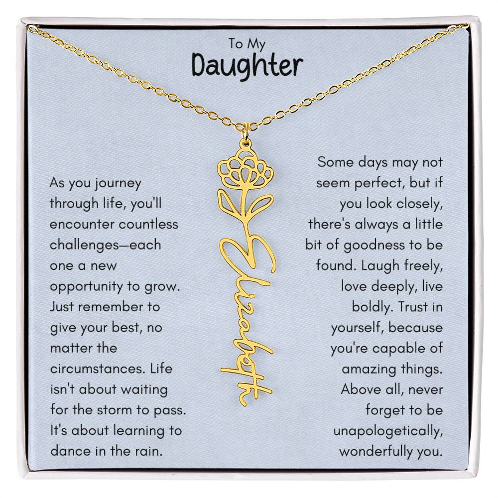 To My Daughter - Flower Vertical Name Necklace | Personalize with Birth Flowe