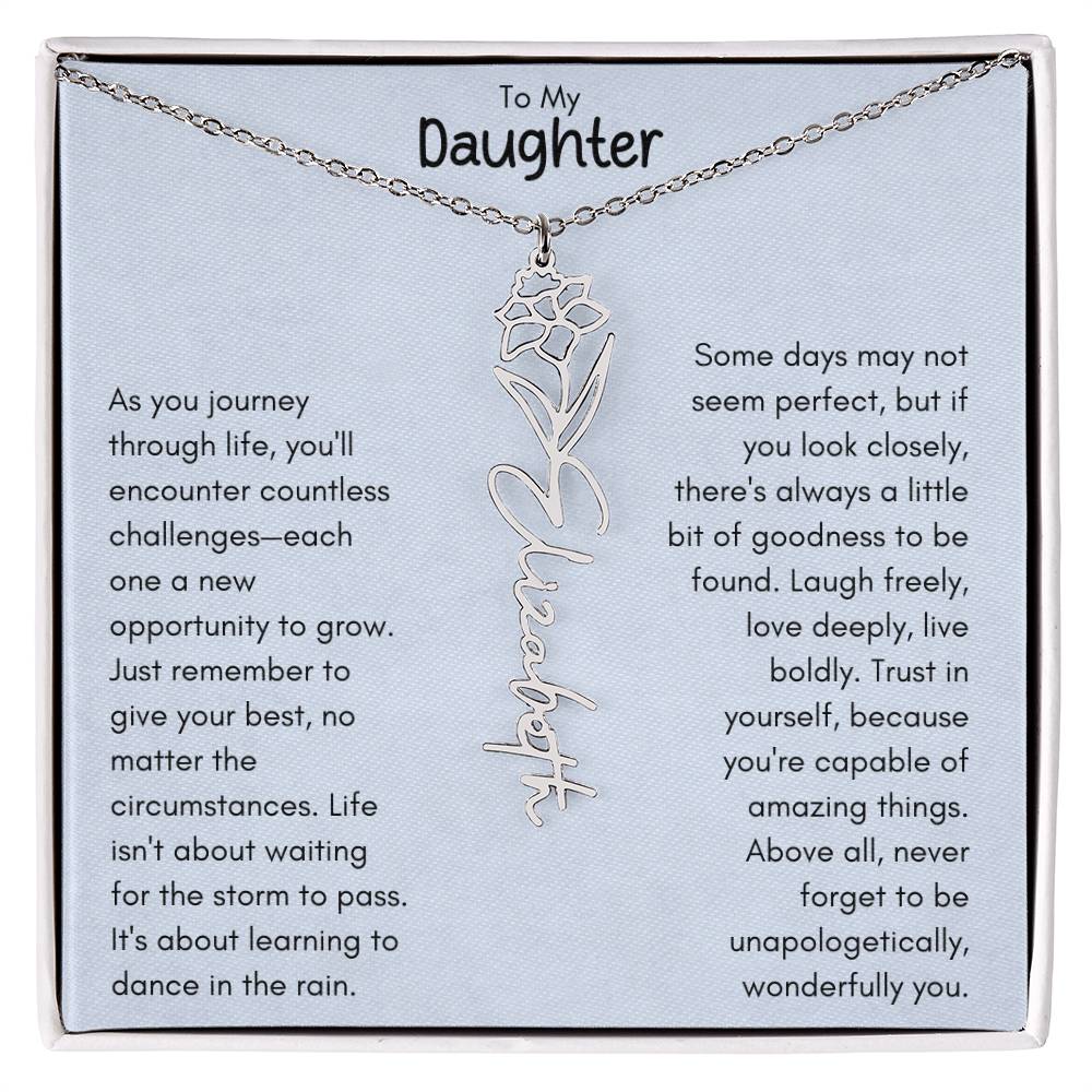 To My Daughter - Flower Vertical Name Necklace | Personalize with Birth Flowe