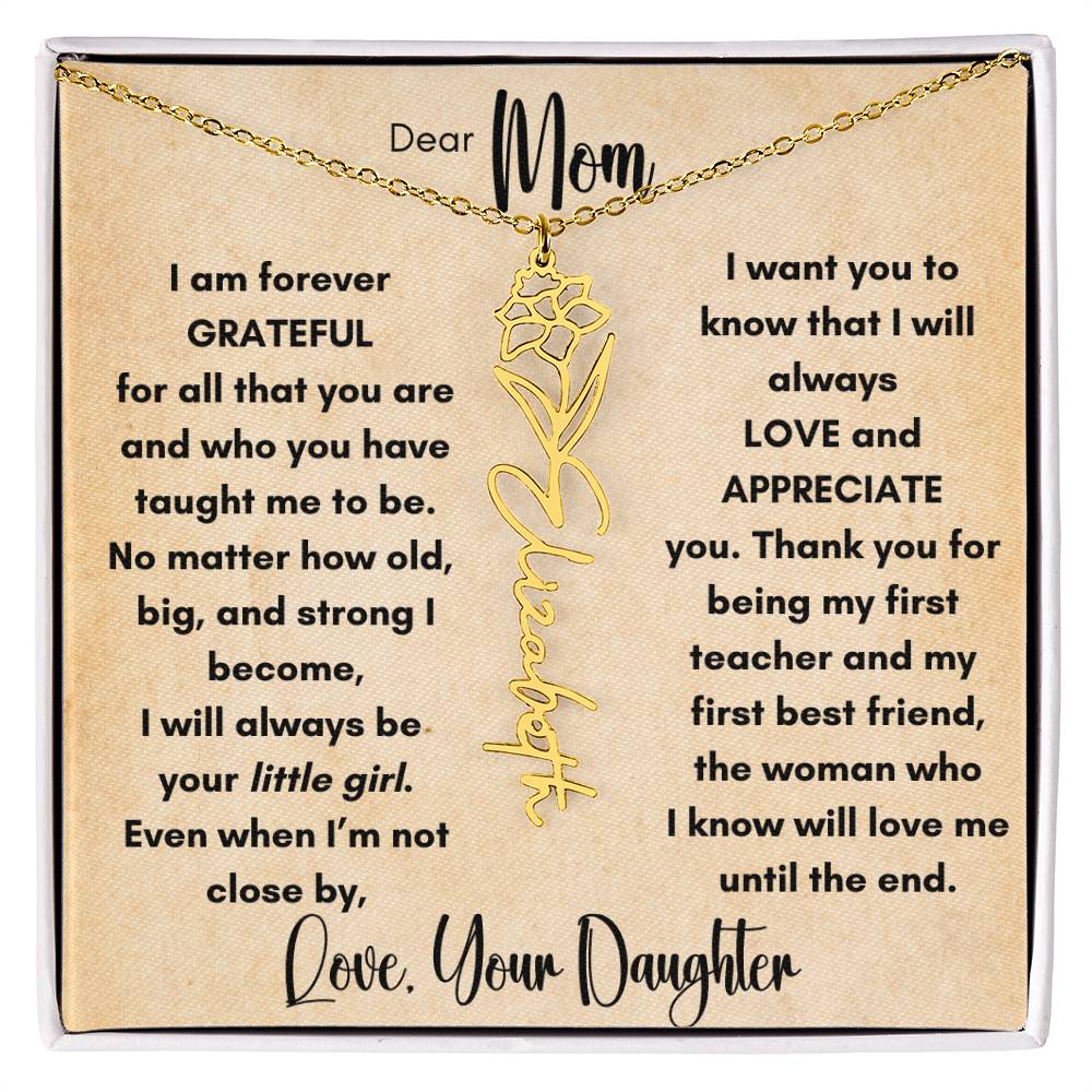 To Mom - From Daughter Birth Flower Name Necklace | Personalize with Birth Flower