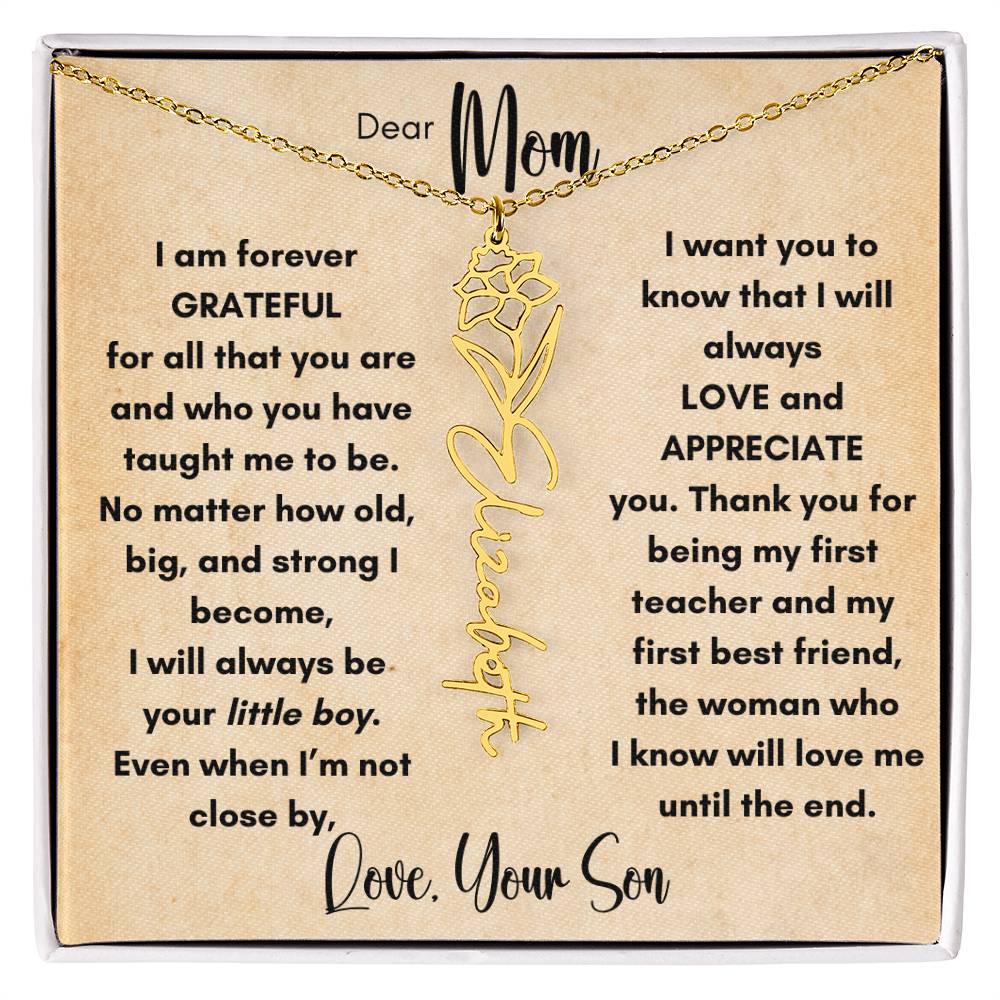 To Mom - From Son Birth Flower Name Necklace | Personalize with Birth Flower