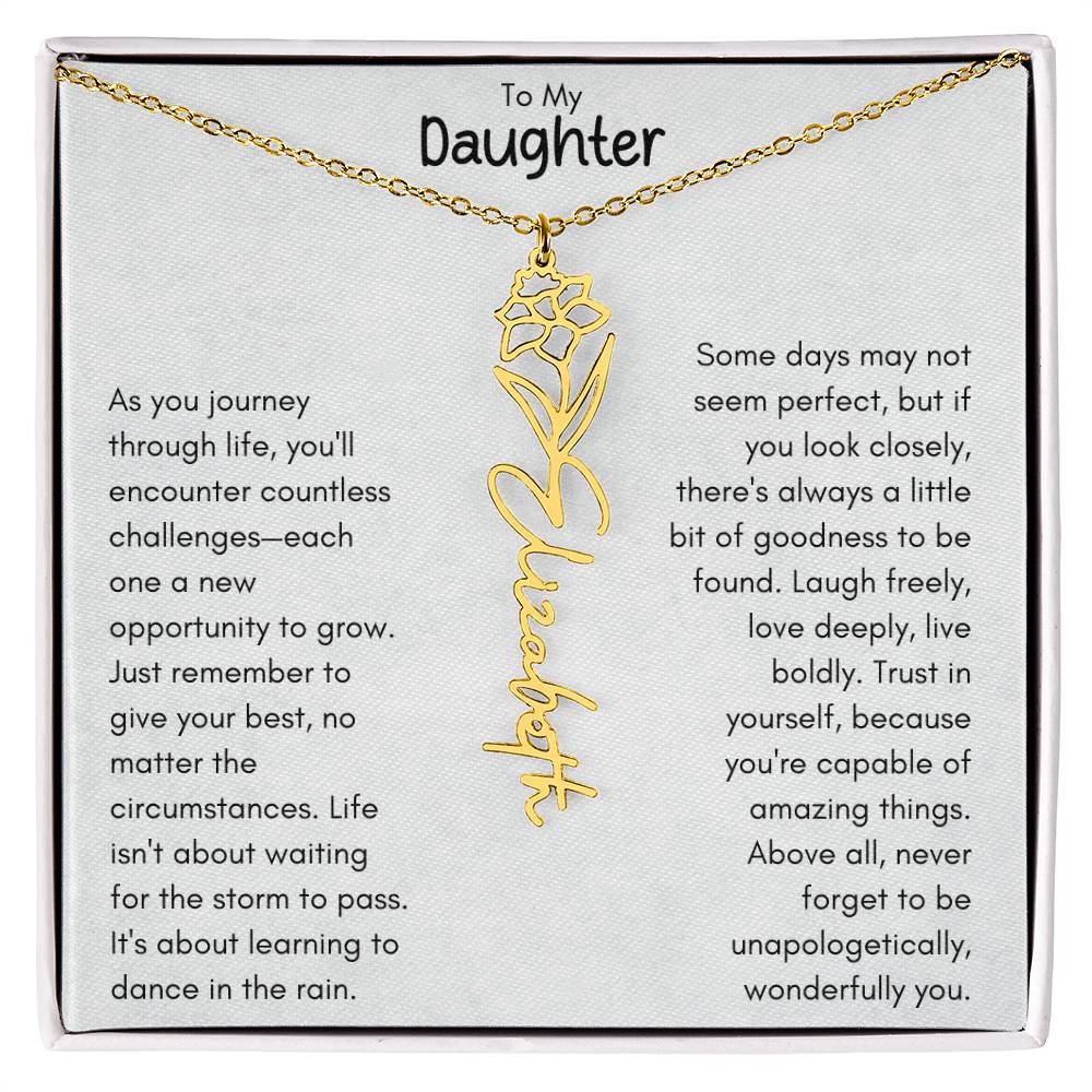 To My Daughter - Flower Vertical Name Necklace | Personalize with Birth Flower