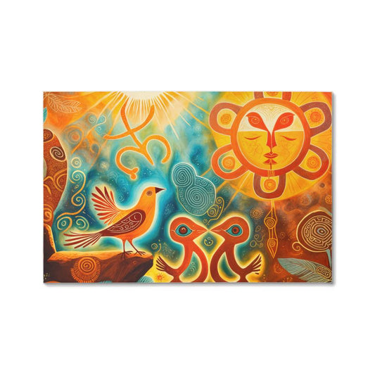 Taino Sun & Love Birds Art Canvas | Gallery Wrapped Canvas