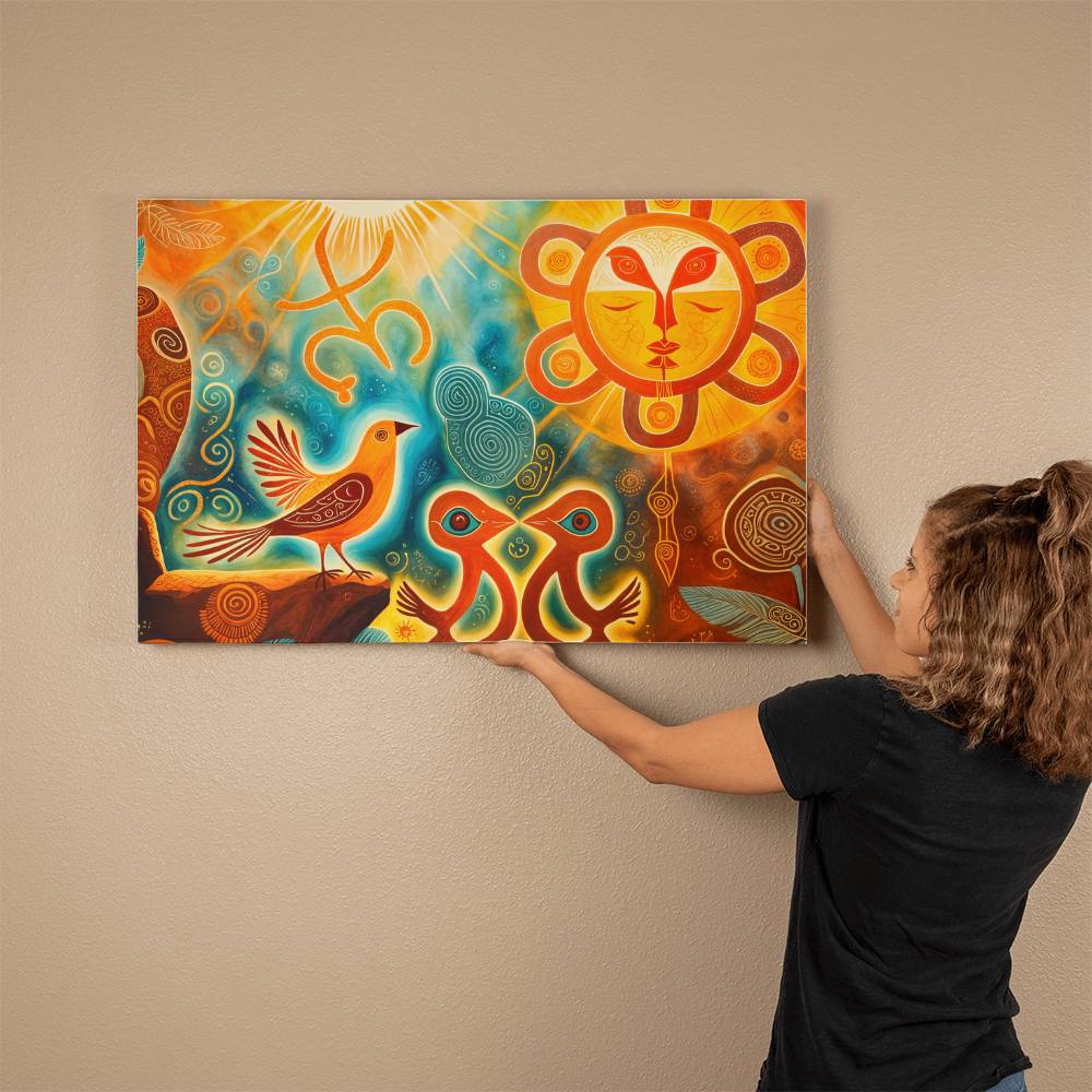 Taino Sun & Love Birds Art Canvas | Gallery Wrapped Canvas