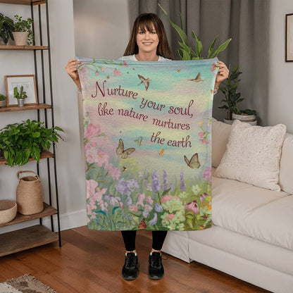 Nurture your Soul, Like Nature Nurtures the Earth | Cozy Coral Fleece Blanket