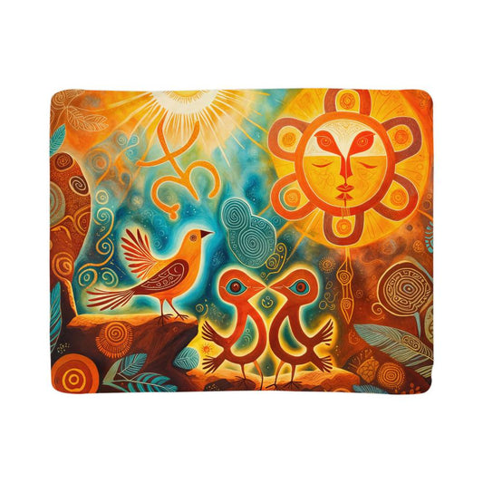 Taino Sun and Love Birds Art Print Cozy Fleece Blanket