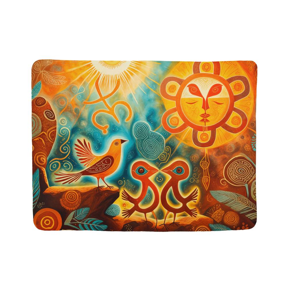 Taino Sun and Love Birds Art Print Cozy Fleece Blanket