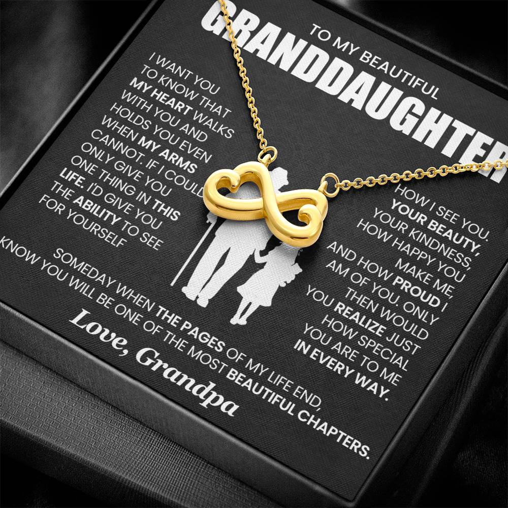 To Beautiful and Kind Granddaughter From Grandpa | Everlasting Love Necklace | White and Yellow Gold