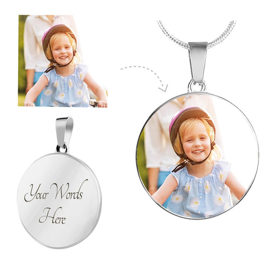 Photo Necklace with Engraving | Circle Pendant