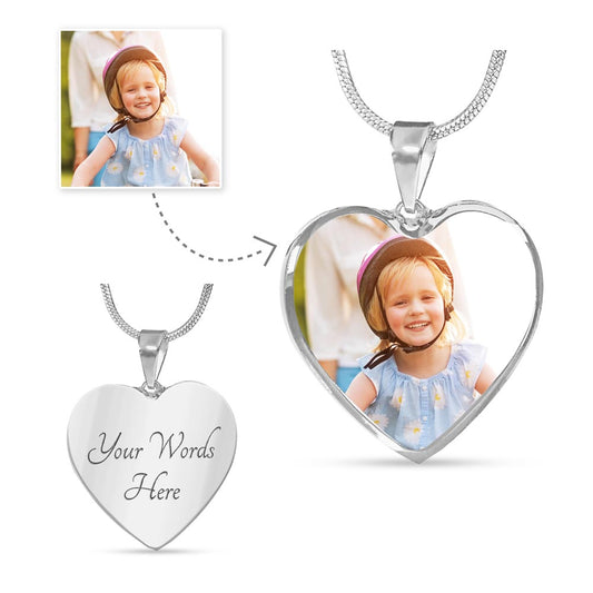 Photo Necklace with Engraving | Heart Pendant