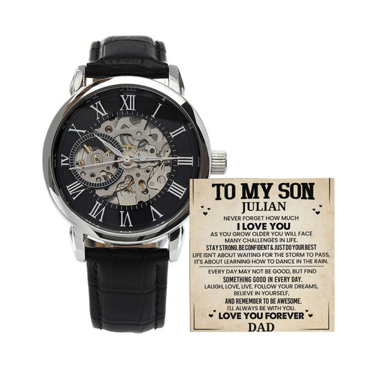 To My Son Personalized Message Card | Men's Openwork Watch