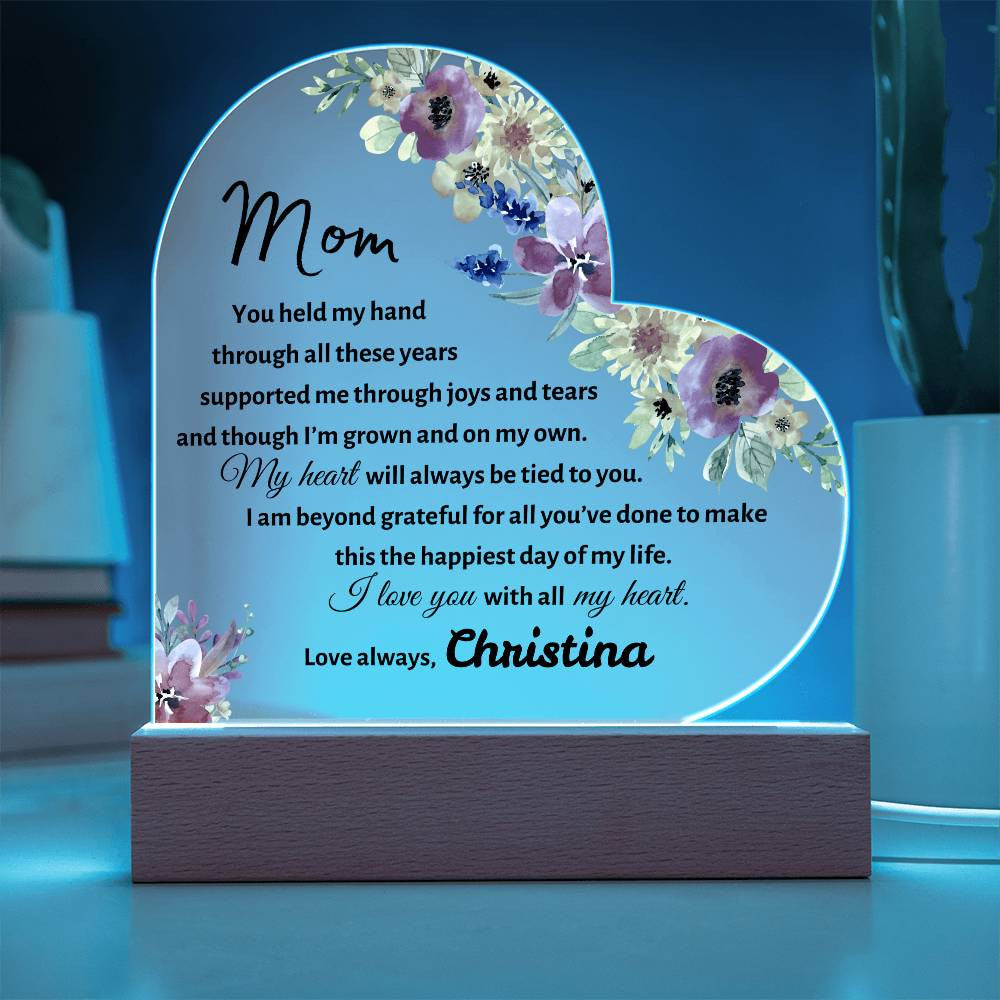 Mom Special Moments Memory Special Day | Gift Acrylic Heart Plaque LED