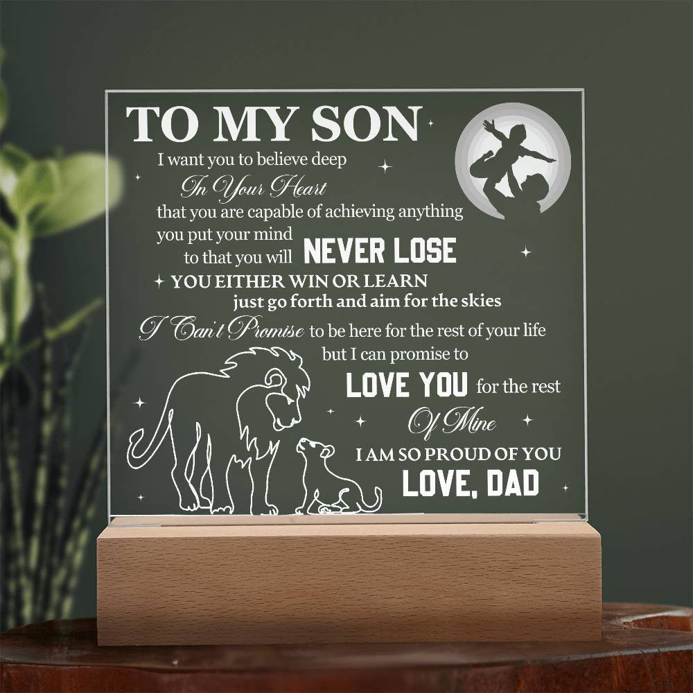 Personalize TO MY SON, LOVE DAD | LED Nightlight Acrylic Square Plaque