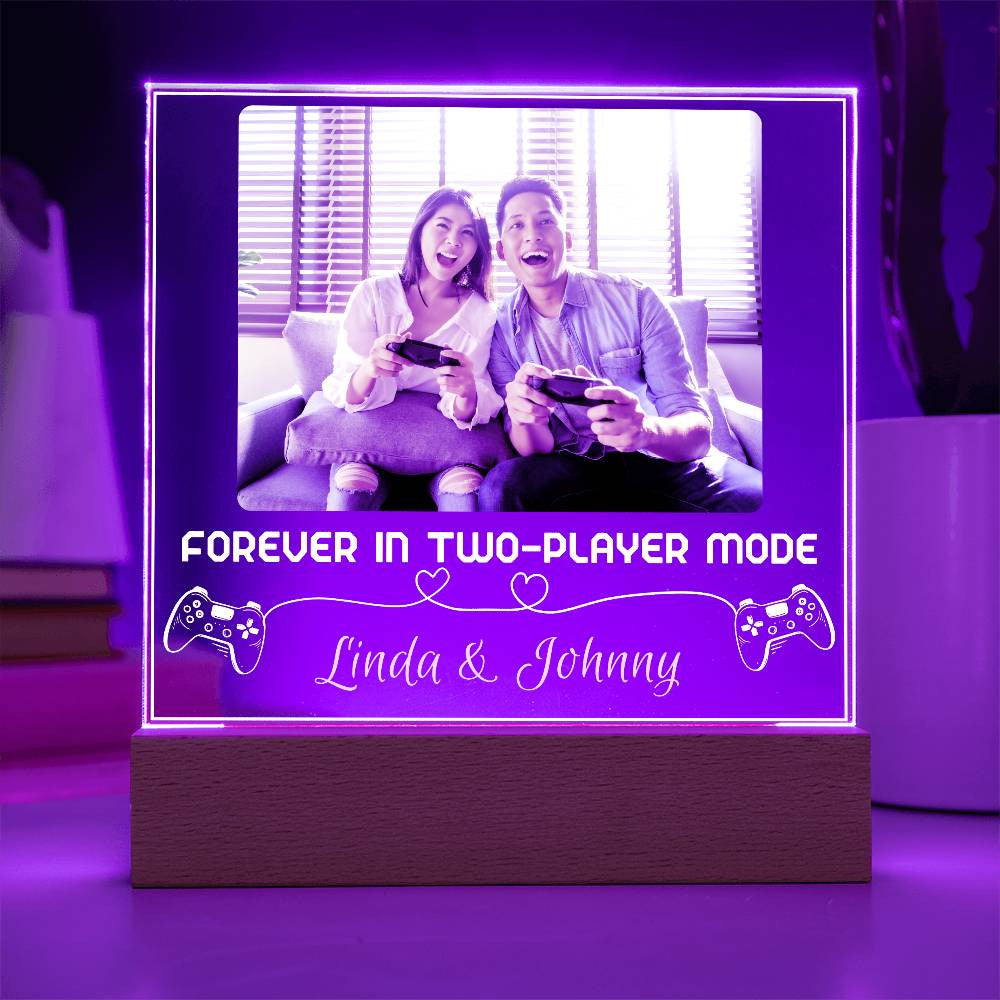 Gamer Couple Gift | Forever in Two-Player Mode | Personalized Square LED Night Light