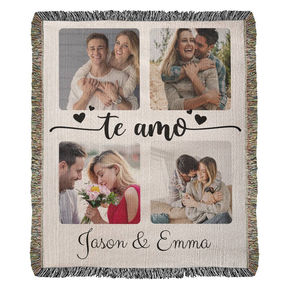 Personalize Photo te amo Anniversary Christmas Gift | Heirloom Artwork Woven Blanket (Portrait)