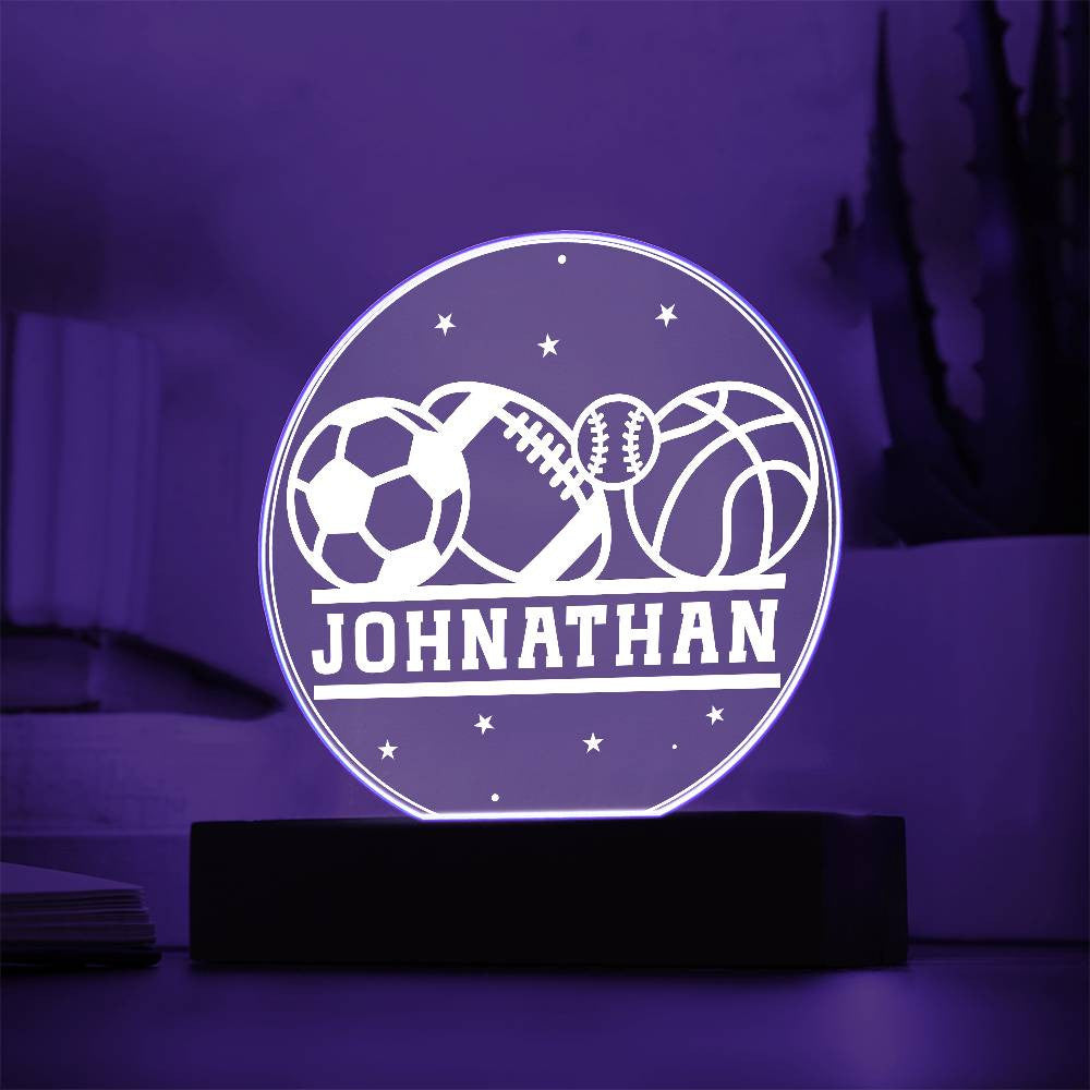 Personalized Name Sports Balls LED Nightlight Acrylic Circle Plaque