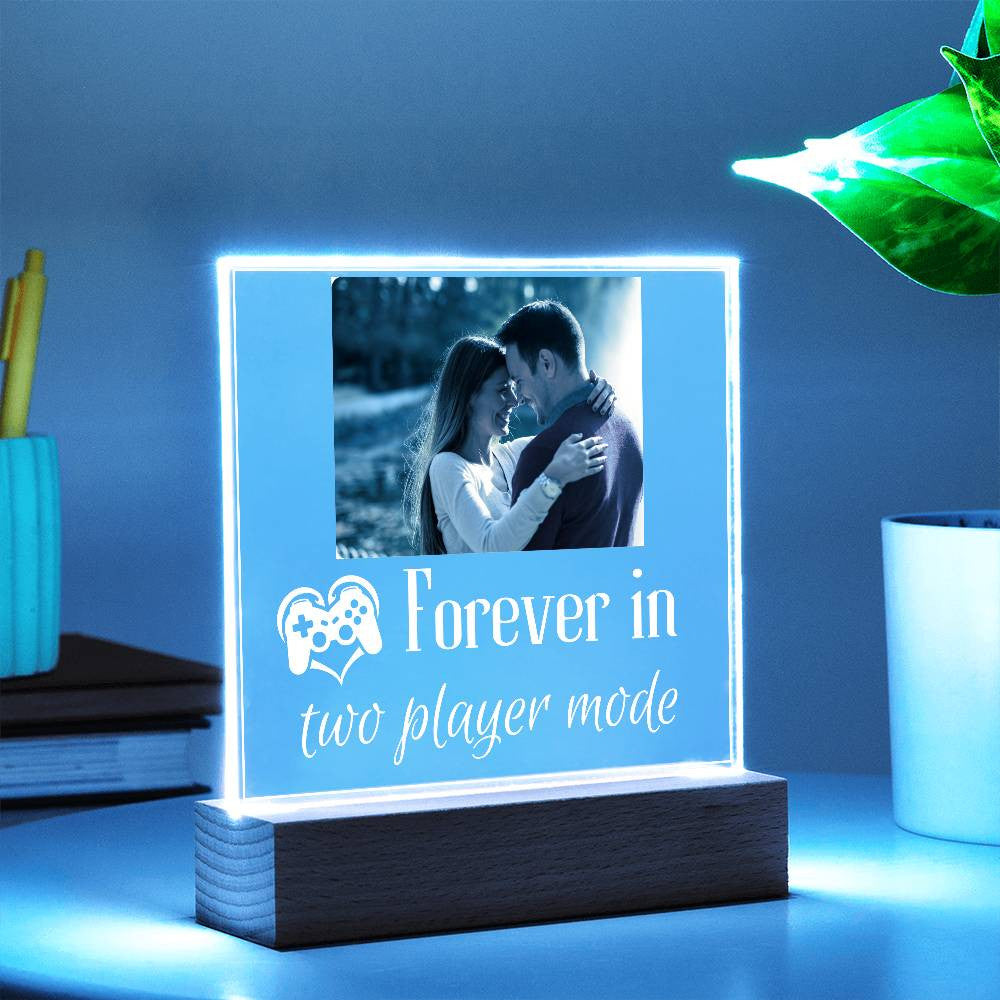 Gamer Couple Gift | Forever in Two-Player Mode | Personalized Square LED Night Light