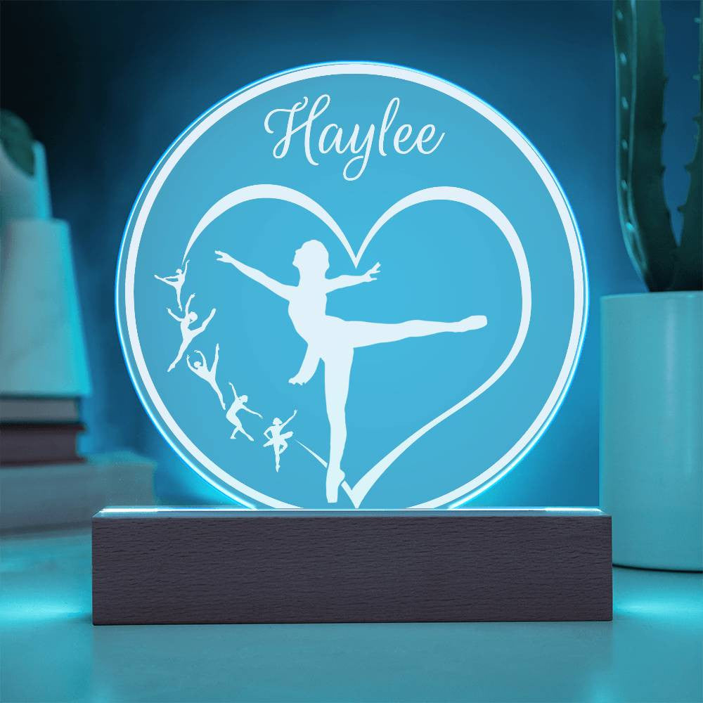 Personalized Name Ballerina LED Nightlight Acrylic Circle Plaque