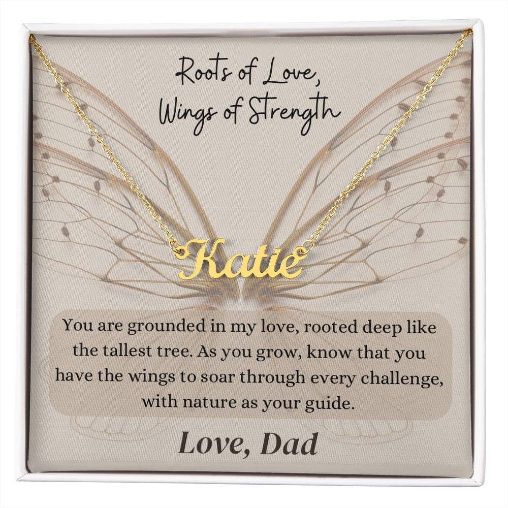 Roots of Love, Wings of Strength | Personalized Name Necklace with Personalized Message Card | Not Sold in Stores