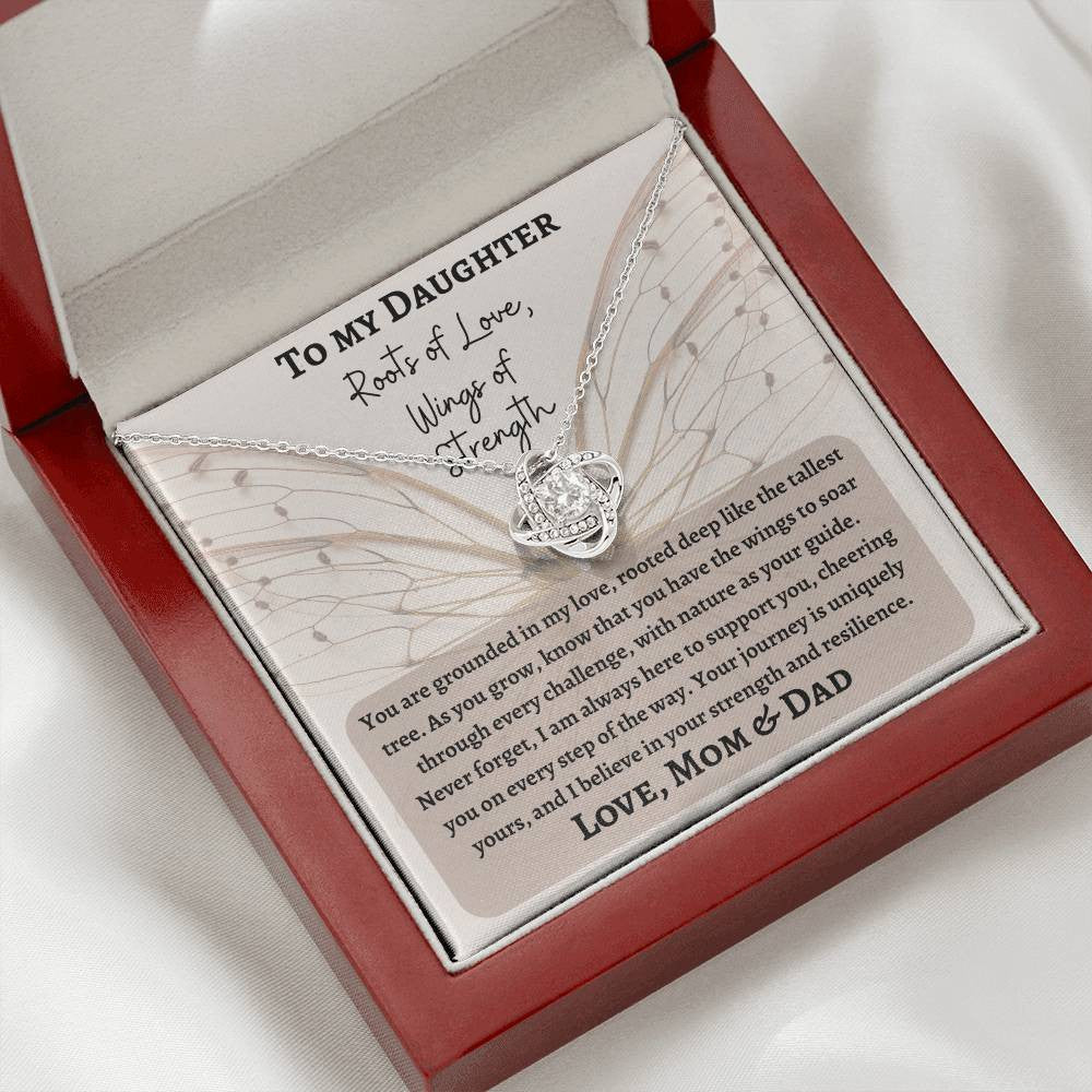 Free Personalization of Message Card with Treasured Love Knot Necklace | A Timeless Symbol of Connection | Roots of Love, Wings of Strength