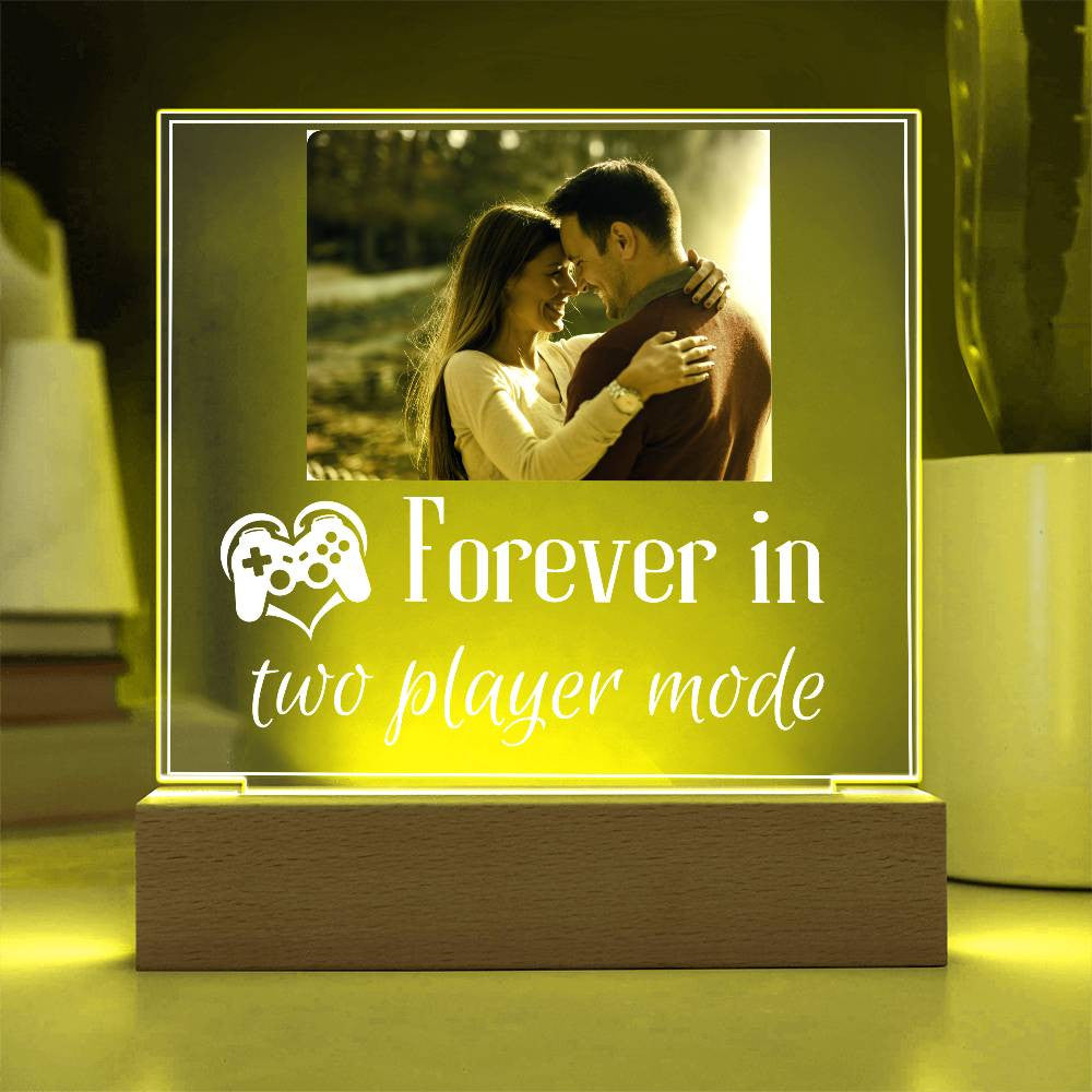 Gamer Couple Gift | Forever in Two-Player Mode | Personalized Square LED Night Light