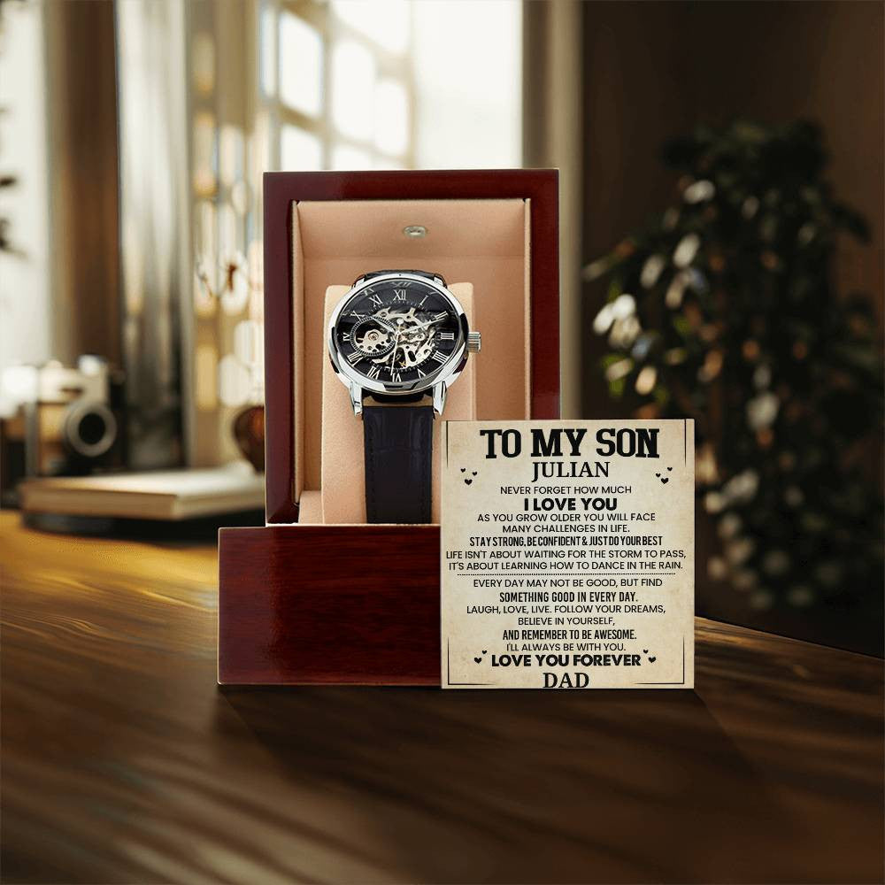 To My Son Personalized Message Card | Men's Openwork Watch