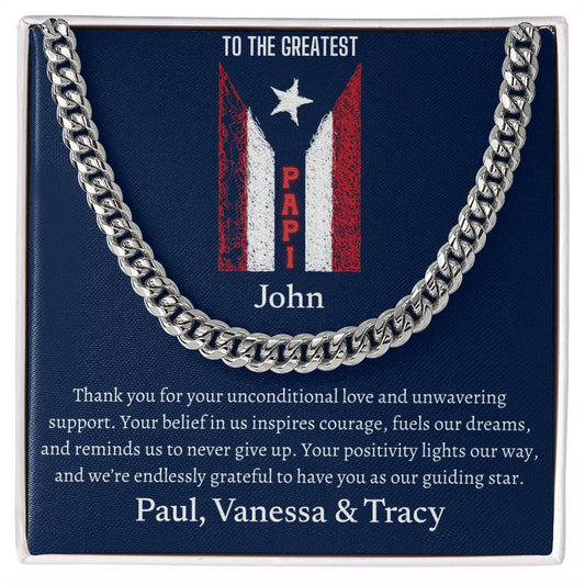 To the Greatest Papi | Boricua Pride for Grandpa Father from Grandkids Personalized Names Message Card Cuban Link Chain