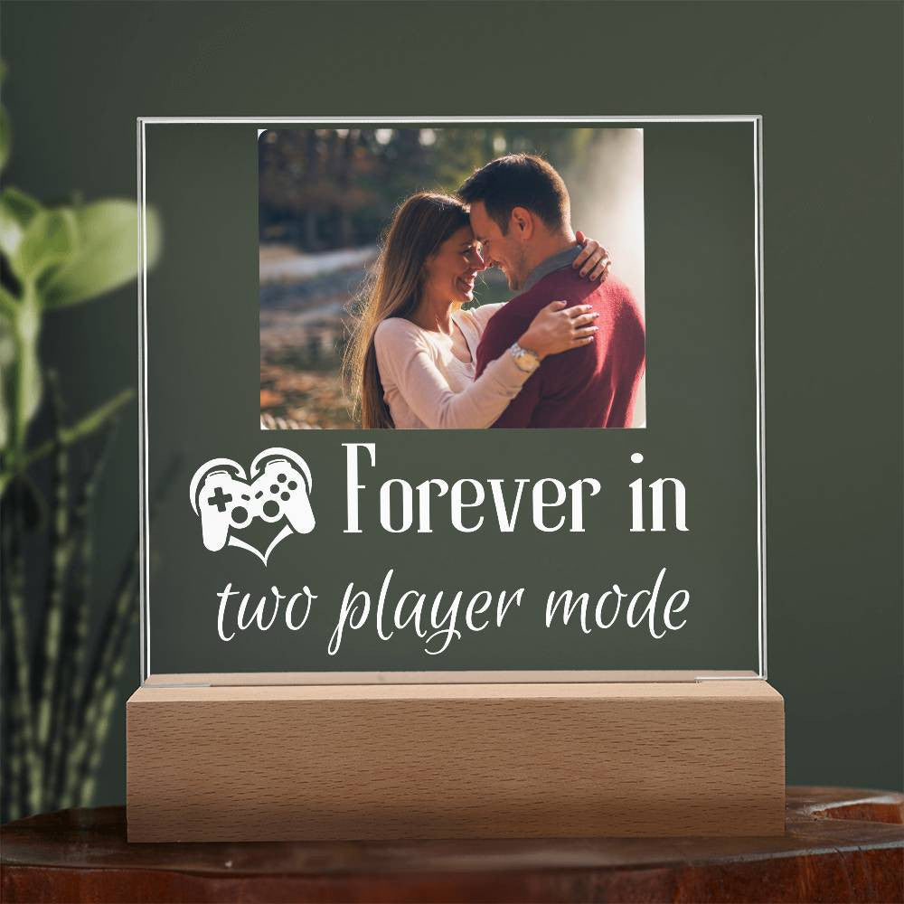 Gamer Couple Gift | Forever in Two-Player Mode | Personalized Square LED Night Light