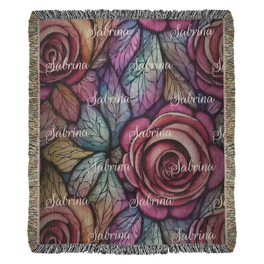 Rose Gothic Artwork Woven Blanket | Optional Personalization Gift for Loved One Christmas Birthday