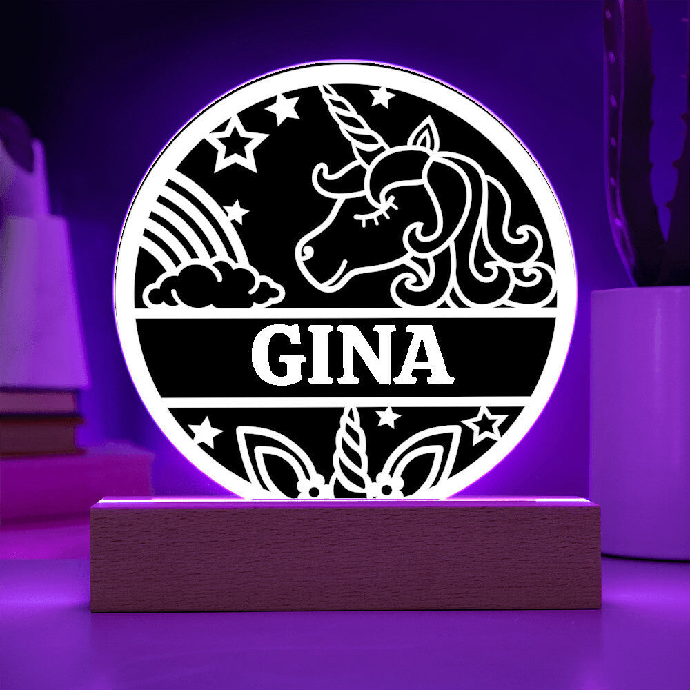 Unicorn Name LED Nightlight Acrylic Circle Plaque