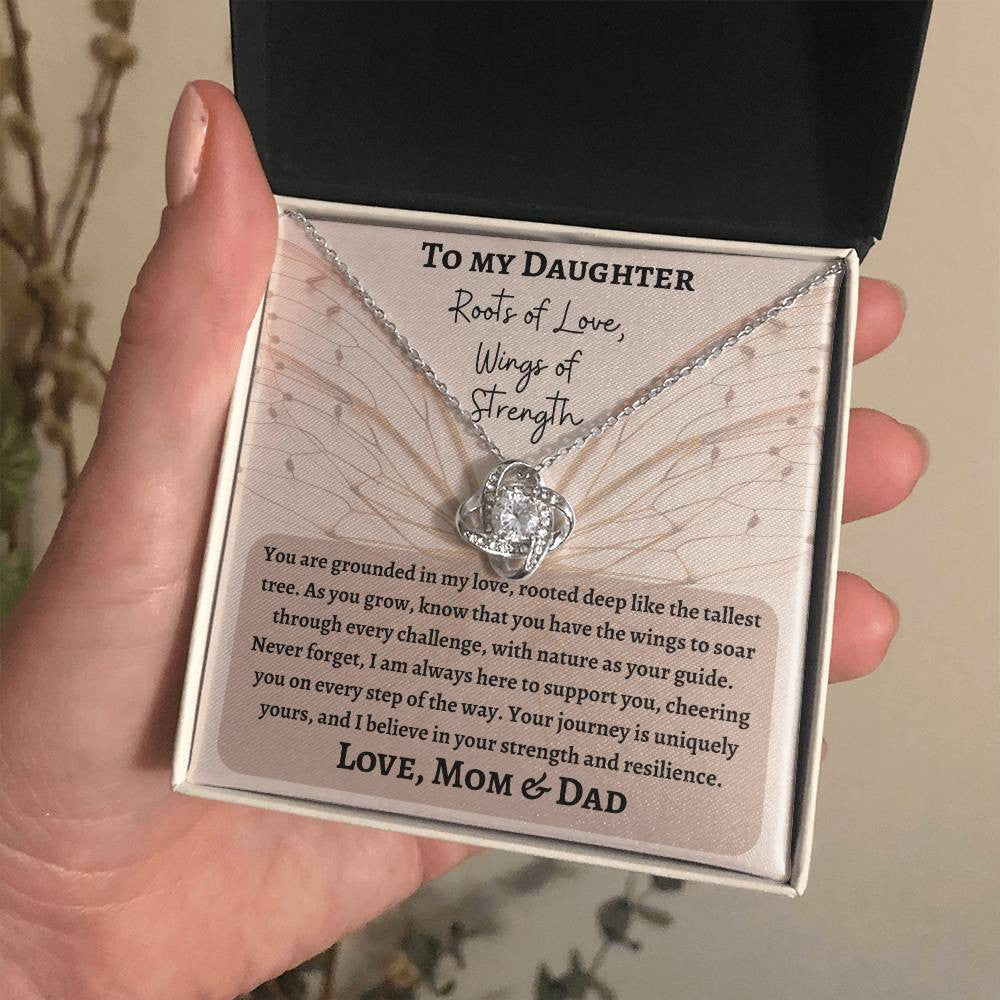 Free Personalization of Message Card with Treasured Love Knot Necklace | A Timeless Symbol of Connection | Roots of Love, Wings of Strength