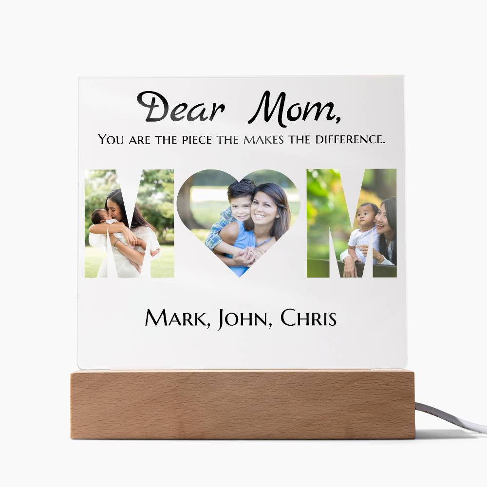 Personalized MOM Photo Acrylic Square Plaque LED base | Mother's Day | Christmas