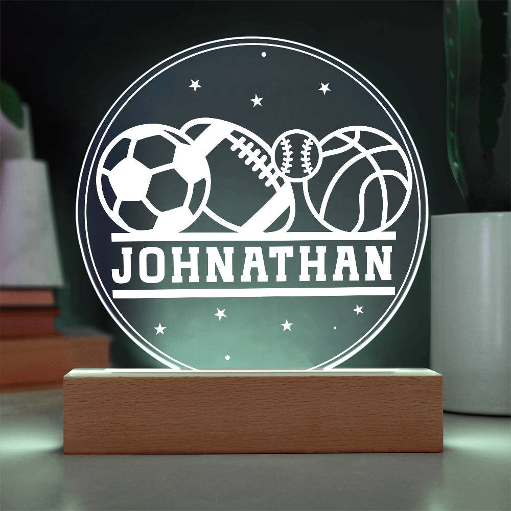 Personalized Name Sports Balls LED Nightlight Acrylic Circle Plaque