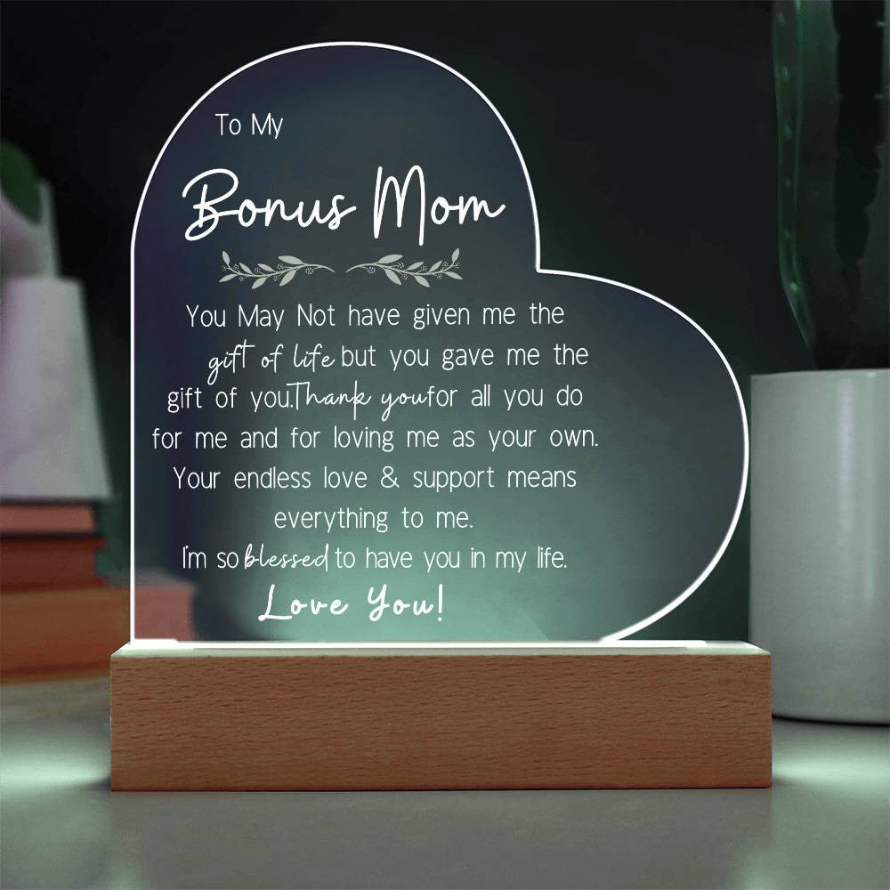 Bonus Mom I Love You Acrylic Heart Plaque LED