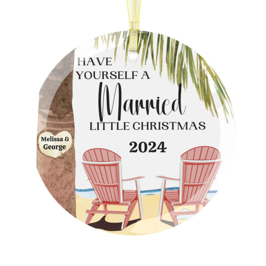 Personalized Glass Christmas Ornament – Palm Tree Design with Custom Names & Year