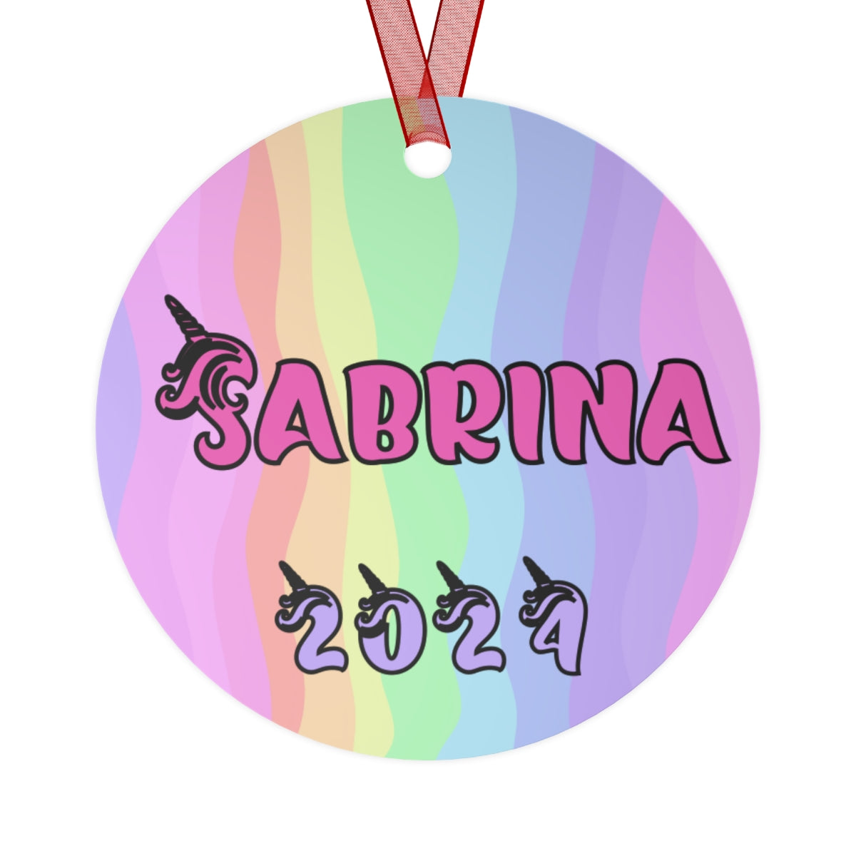 Unicorn Rainbow Ornament | 2-sided Personalized Metal Ornament