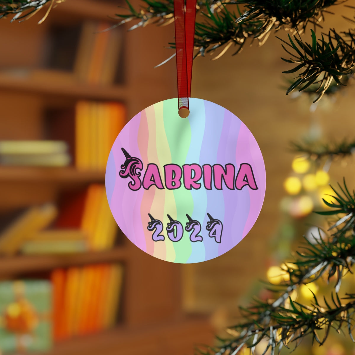 Unicorn Rainbow Ornament | 2-sided Personalized Metal Ornament